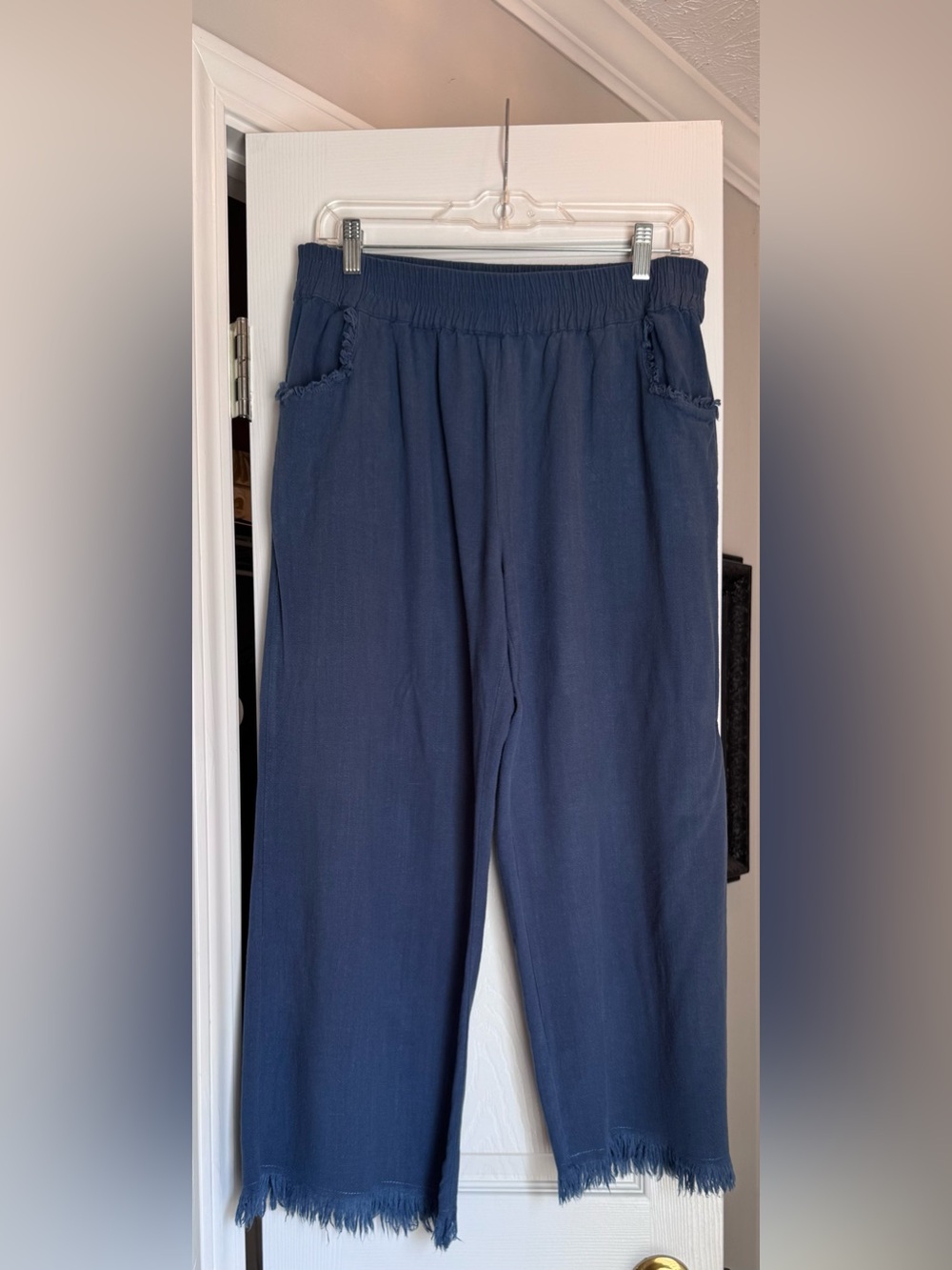 Umgee Linen Blend Wide Leg Pant-Blue